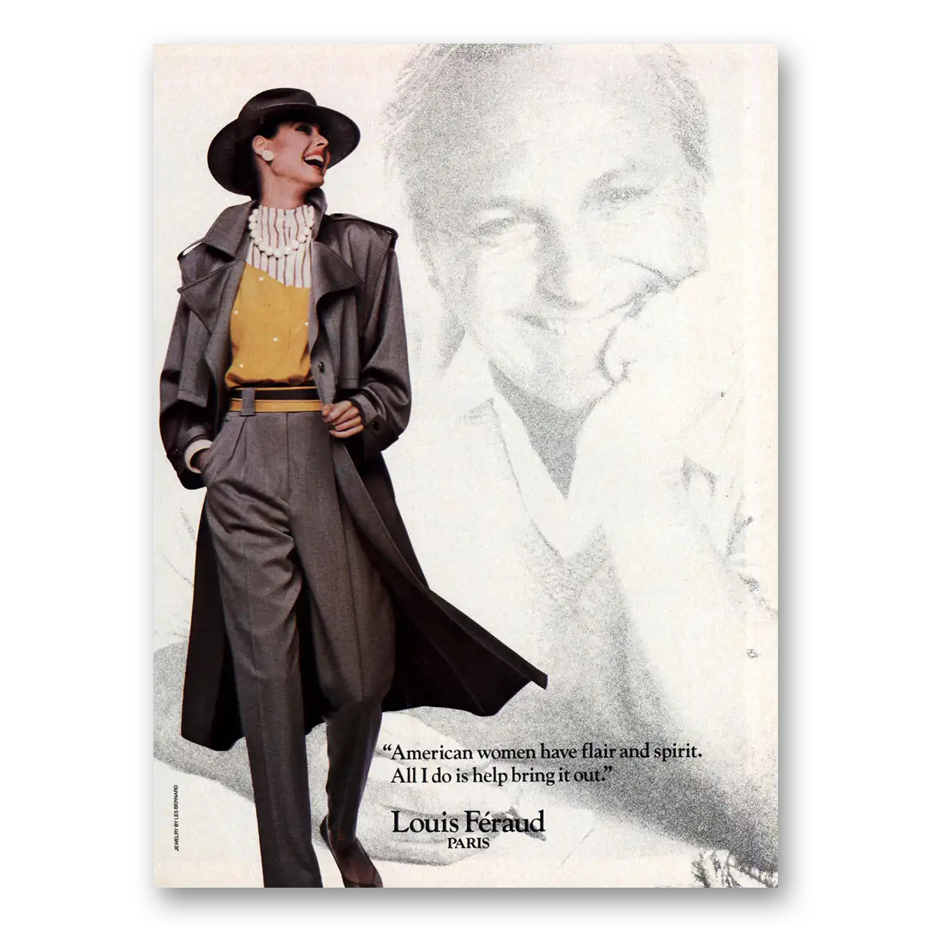 1984 Louis Feraud Fashion American Women Have Flair Spirit Vintage Magazine Print Ad