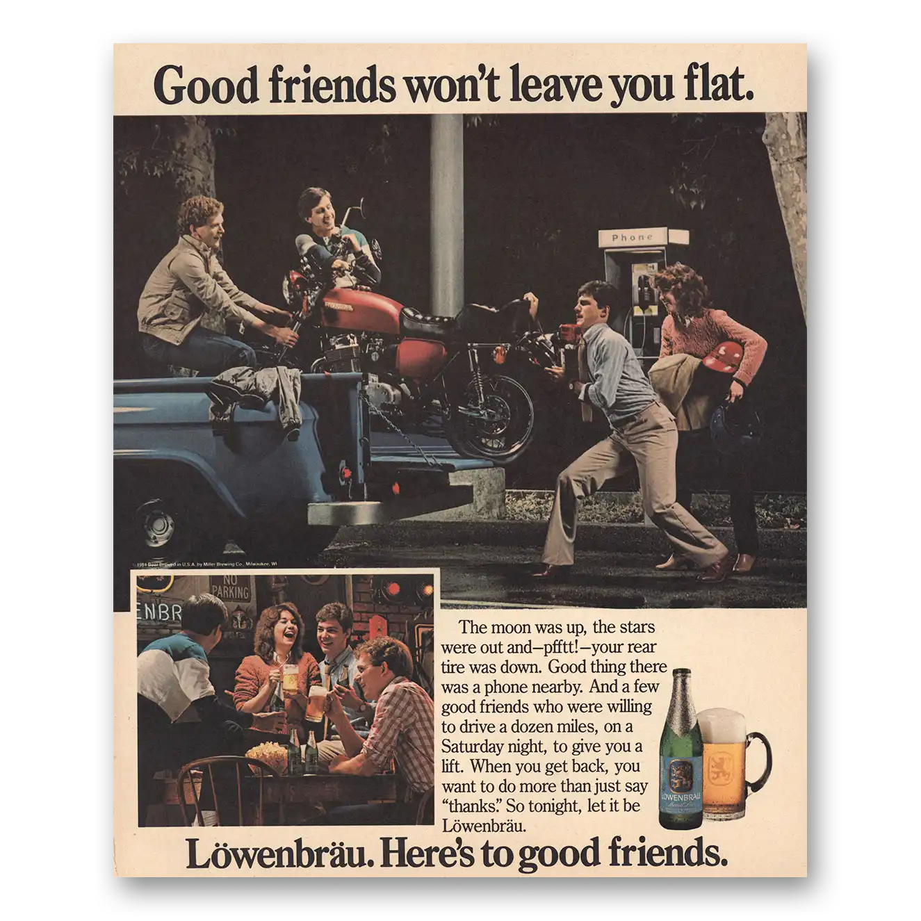 1984 Lowenbrau Beer Good Friends Wont Leave You Flat Vintage Magazine Print Ad