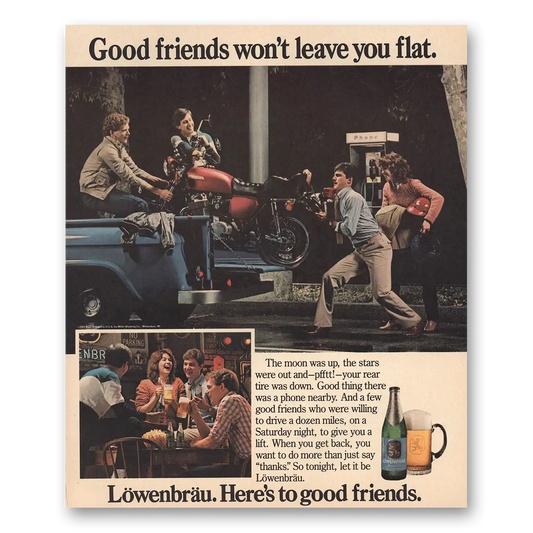 1984 Lowenbrau Beer Good Friends Wont Leave You Flat Vintage Magazine Print Ad