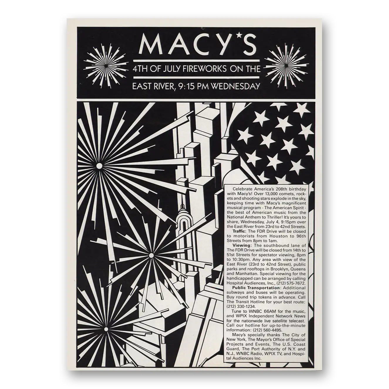 1984 Macys 4th of July Fireworks East River Vintage Magazine Print Ad