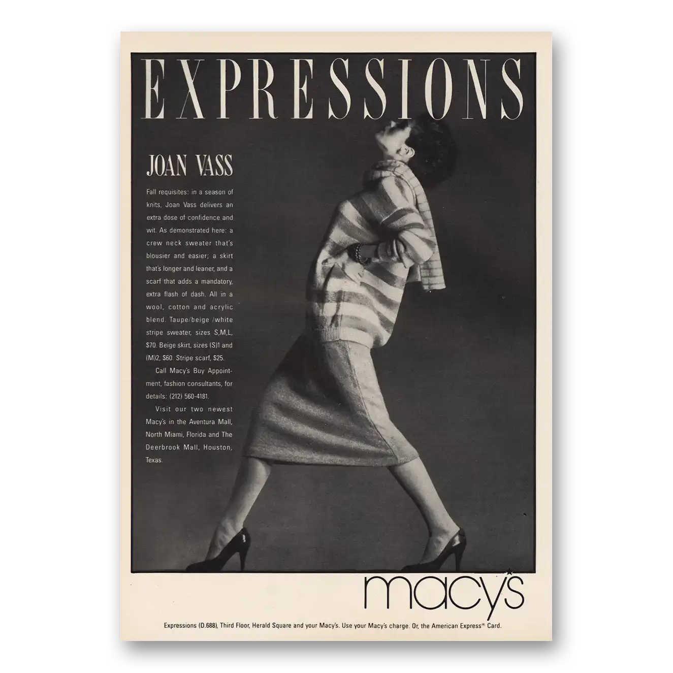 1984 Macys Joan Vass Expressions Vintage Magazine Print Ad