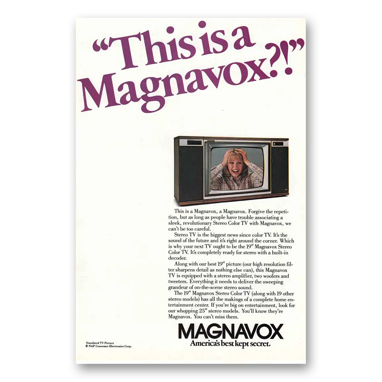 1984 Magnavox Color Television This is a Magnavox Vintage Magazine Print Ad