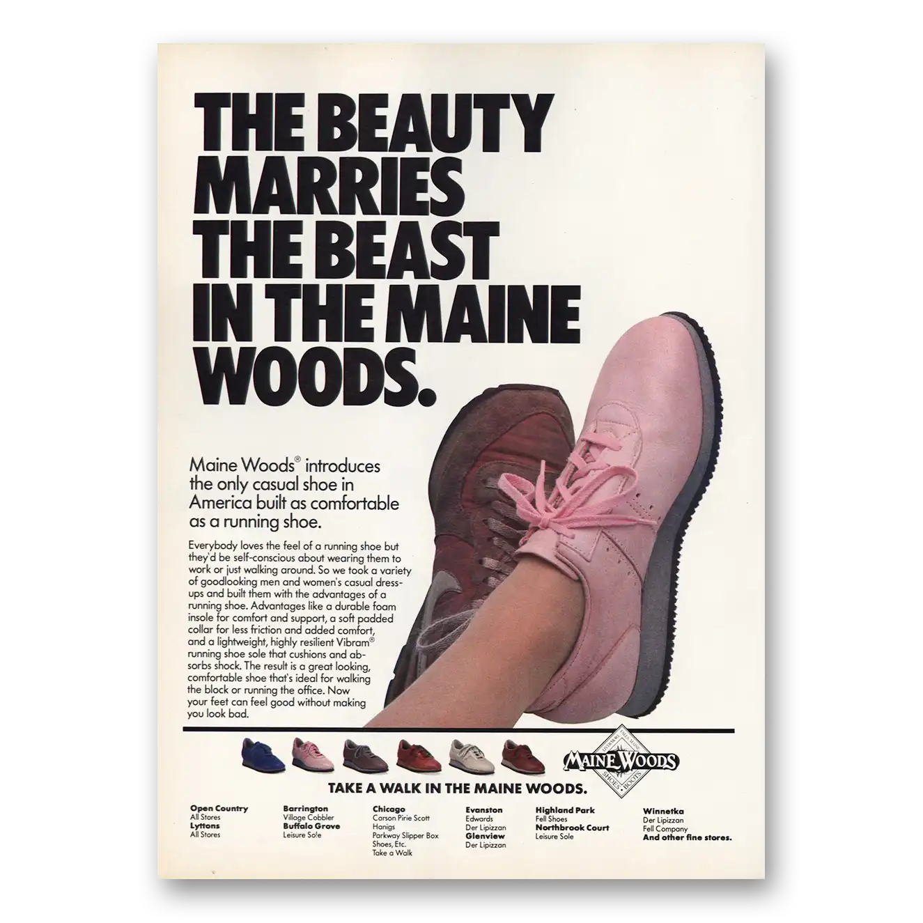 1984 Maine Woods Shoes Beauty Marries the Beast Vintage Magazine Print Ad