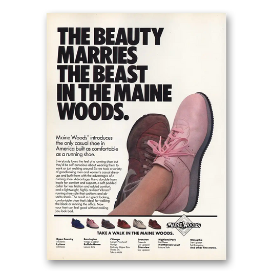 1984 Maine Woods Shoes Beauty Marries the Beast Vintage Magazine Print Ad