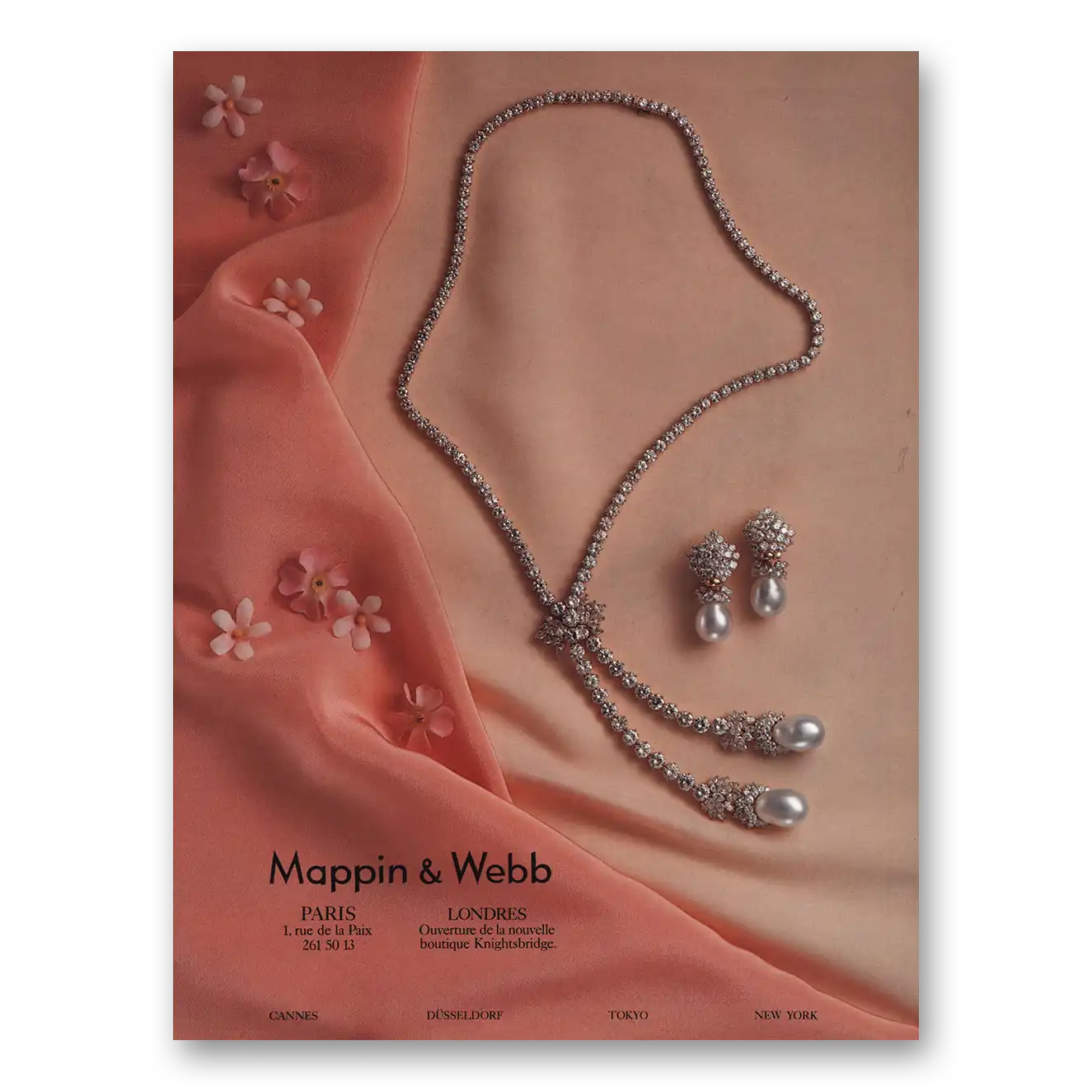 1984 Mappin & Webb Jewelry Diamonds and Pearls French Vintage Magazine Print Ad