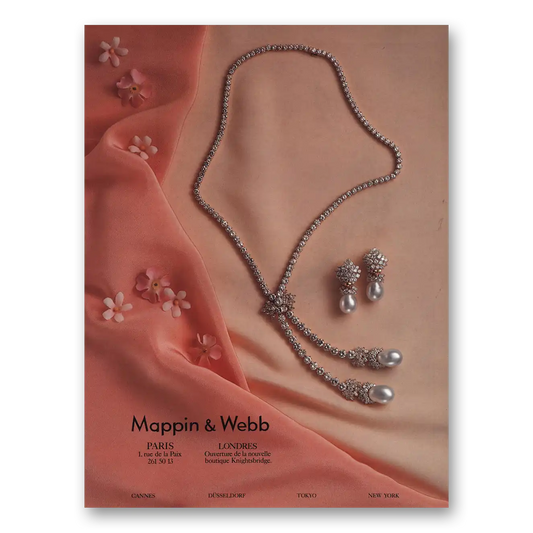 1984 Mappin & Webb Jewelry Diamonds and Pearls French Vintage Magazine Print Ad