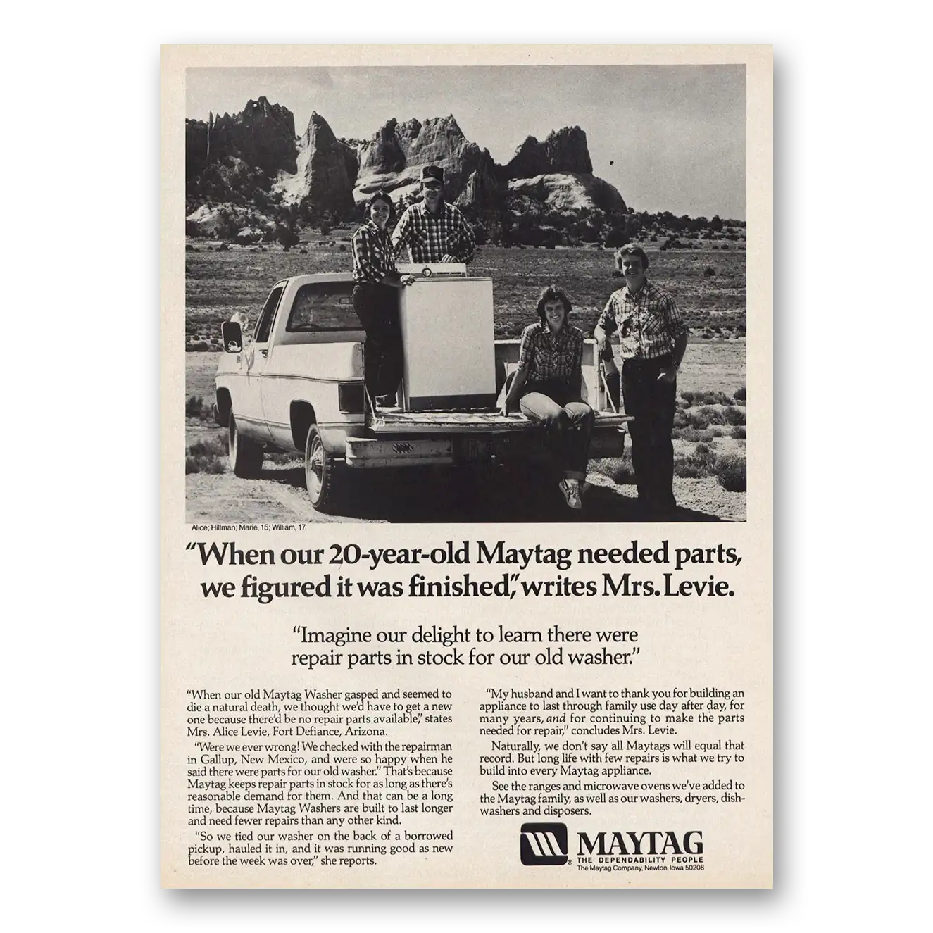 1984 Maytag Mrs Levie Vintage Magazine Print Ad