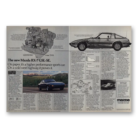 1984 Mazda RX7 GSL SE Wild West Highway Vintage Magazine Print Ad