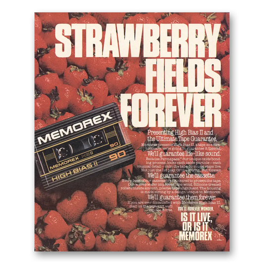 1984 Memorex Cassette Tapes Strawberry Fields Forever Vintage Magazine Print Ad