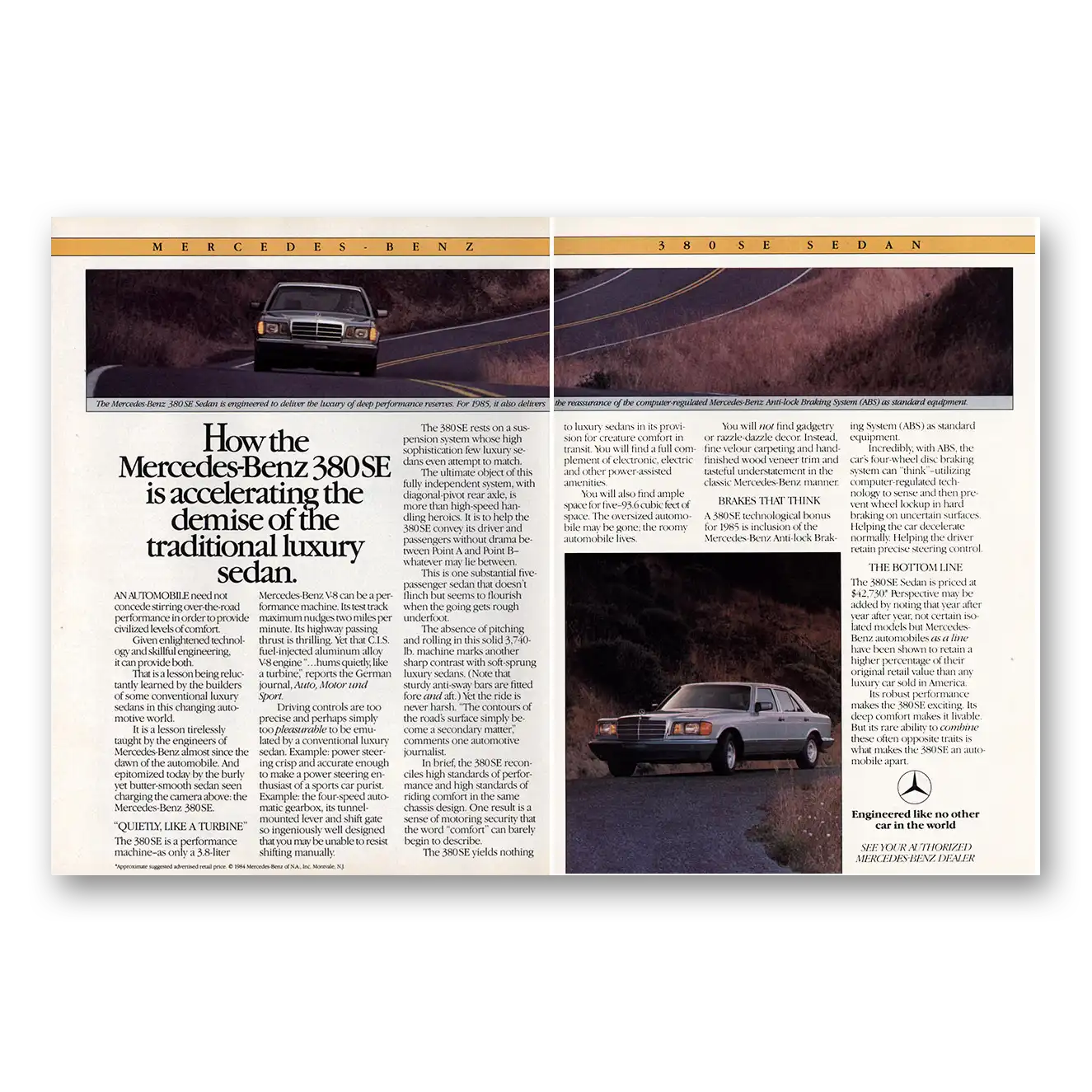 1984 Mercedes Benz 380SE Accelerating the Demise Vintage Magazine Print Ad