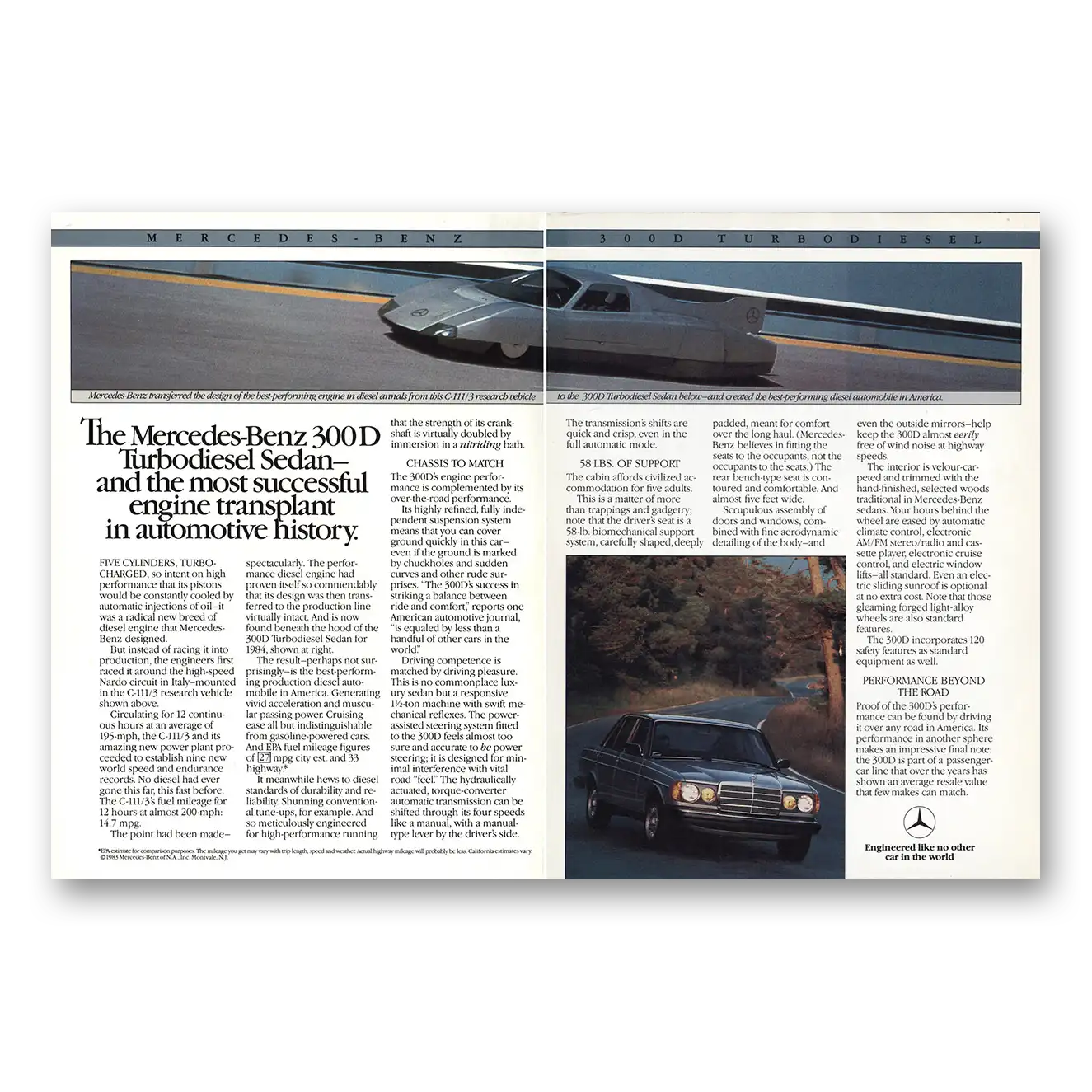 1984 Mercedes Benz 300D Most Successful Engine Transplant Vintage Magazine Print Ad