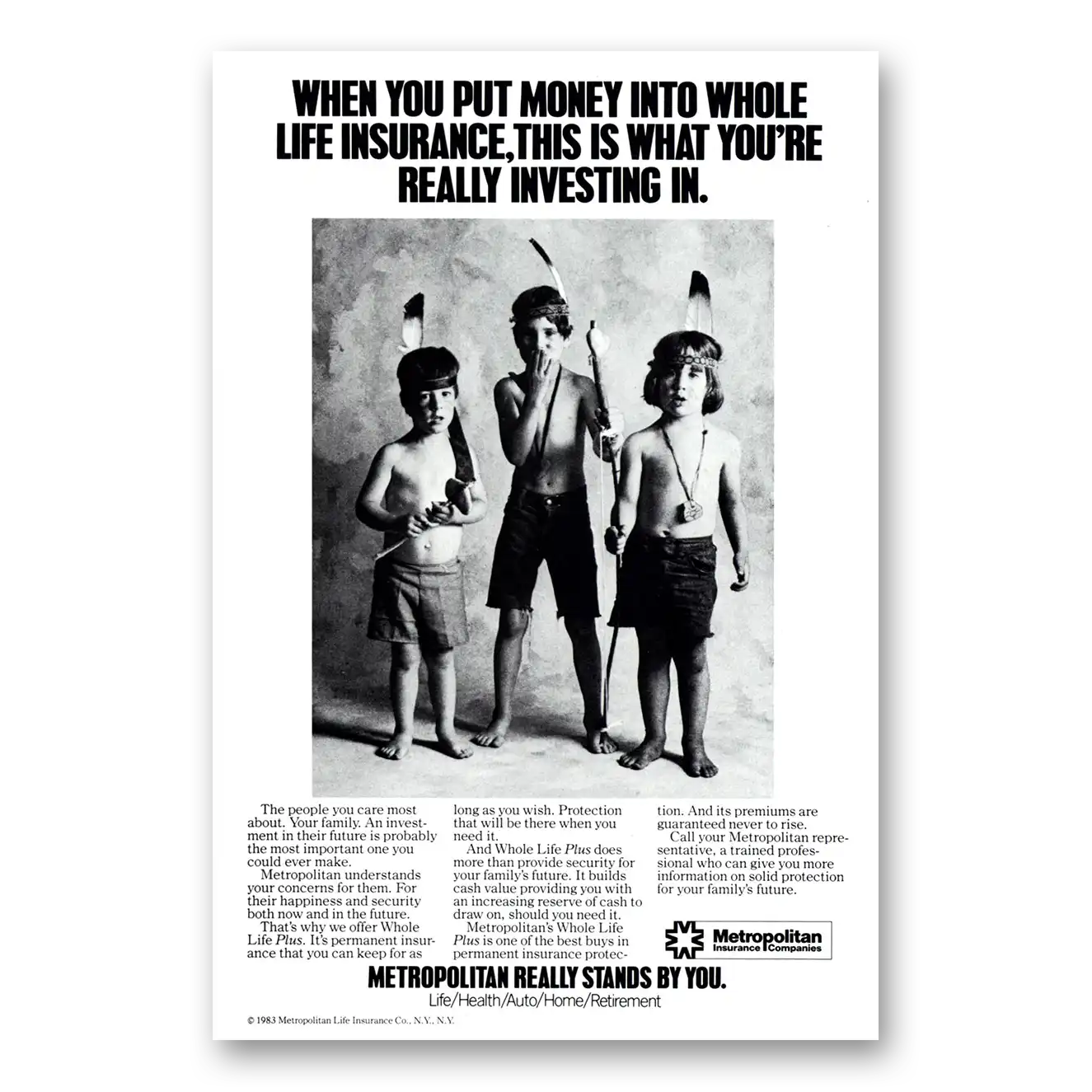 1984 Metropolitan Life Insurance Money In Whole Life Insurance Indians Vintage Magazine Print Ad