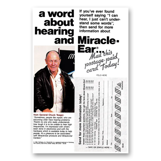 1984 Miracle Ear Hearing Aid Chuck Yeager Wally Schirra Vintage Magazine Print Ad