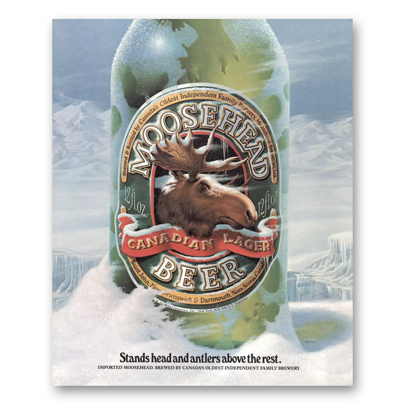 1984 Moosehead Beer Stands Head and Antlers Above the Rest Vintage Magazine Print Ad