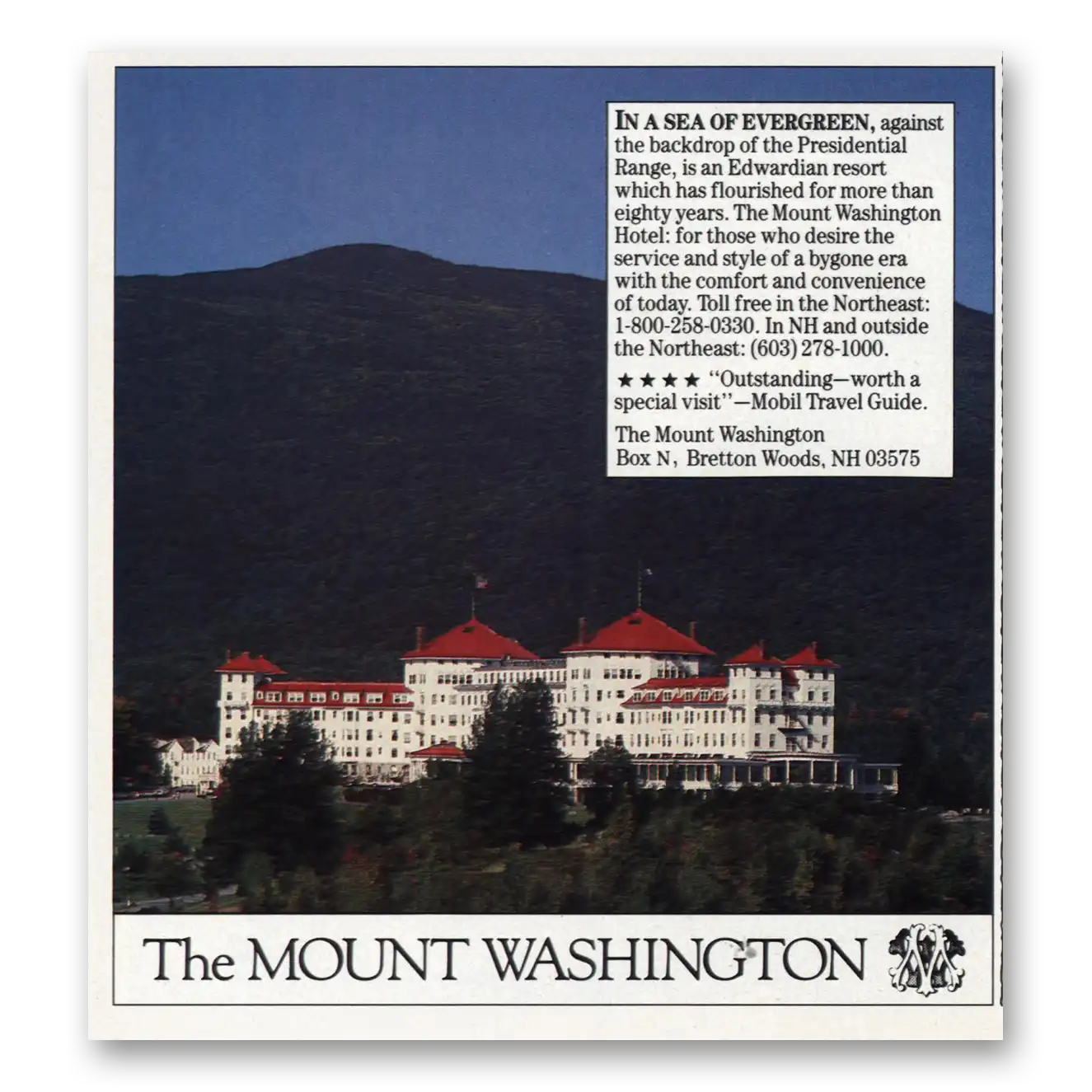 1984 Mount Washington Sea of Evergreen Vintage Magazine Print Ad