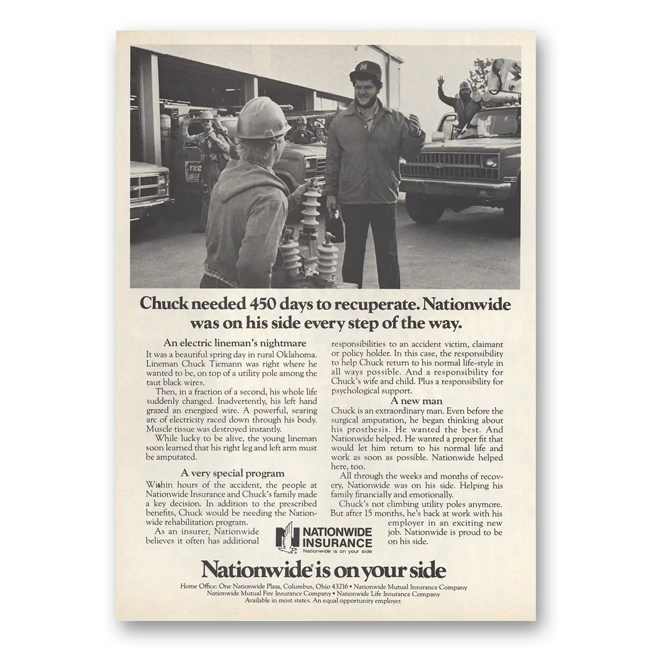 1984 Nationwide Insurance Chuck Needed 450 Days Vintage Magazine Print Ad