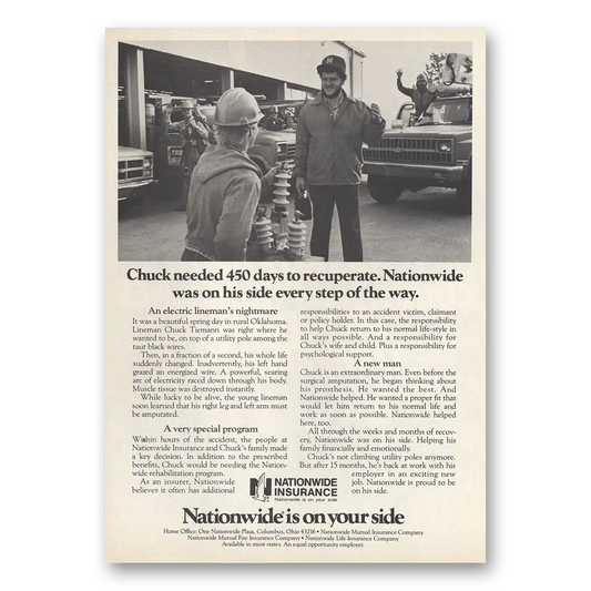 1984 Nationwide Insurance Chuck Needed 450 Days Vintage Magazine Print Ad