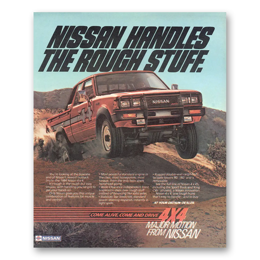 1984 Nissan 4x4 Handles the Rough Stuff Vintage Magazine Print Ad