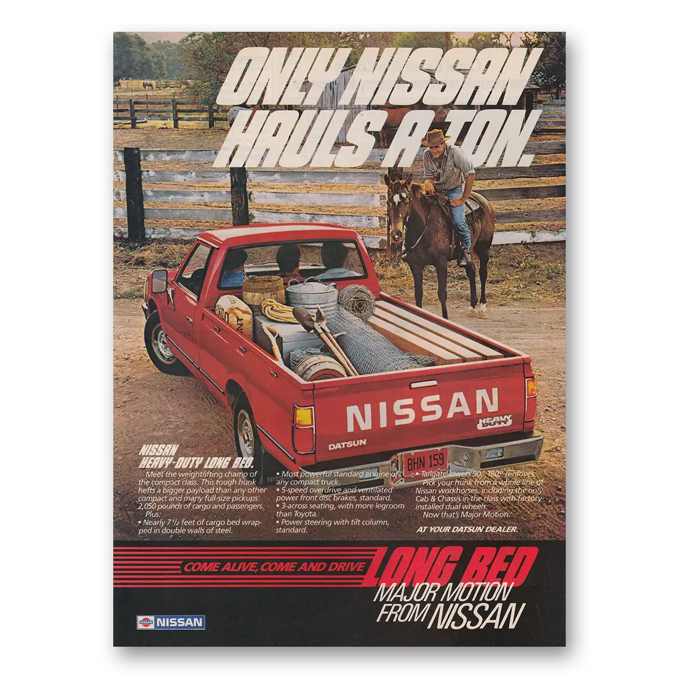 1984 Nissan Long Bed Heavy Duty Long Bed Hauls a Ton Vintage Magazine Print Ad