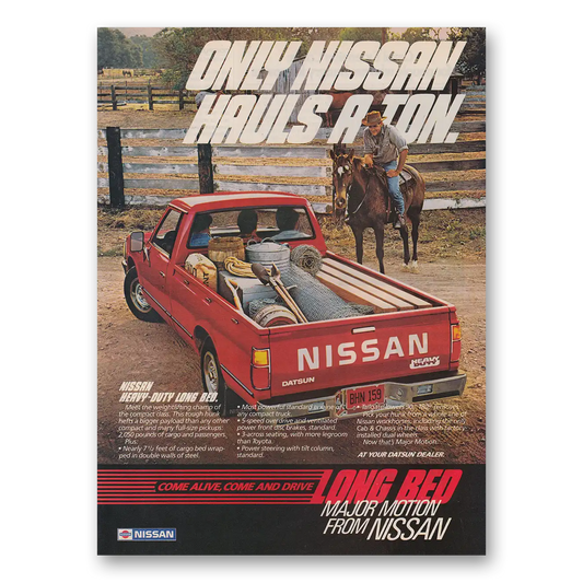 1984 Nissan Long Bed Heavy Duty Long Bed Hauls a Ton Vintage Magazine Print Ad