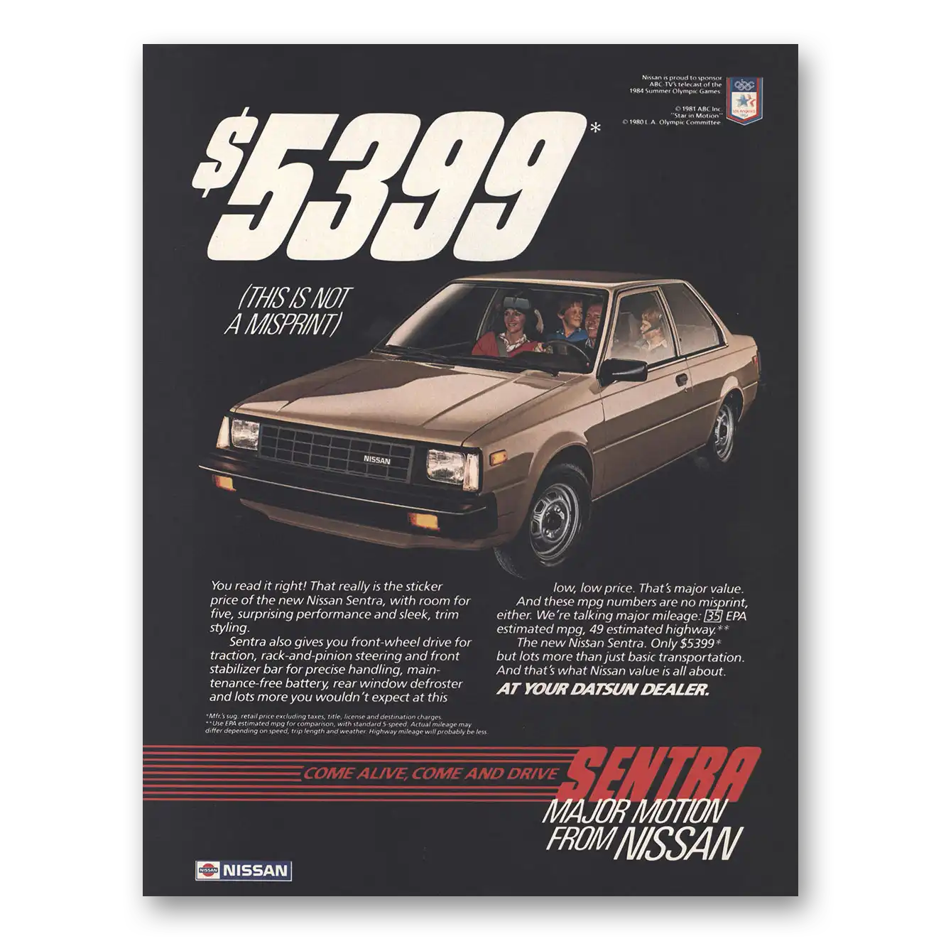 1984 Nissan Sentra This Is Not a Misprint Vintage Magazine Print Ad