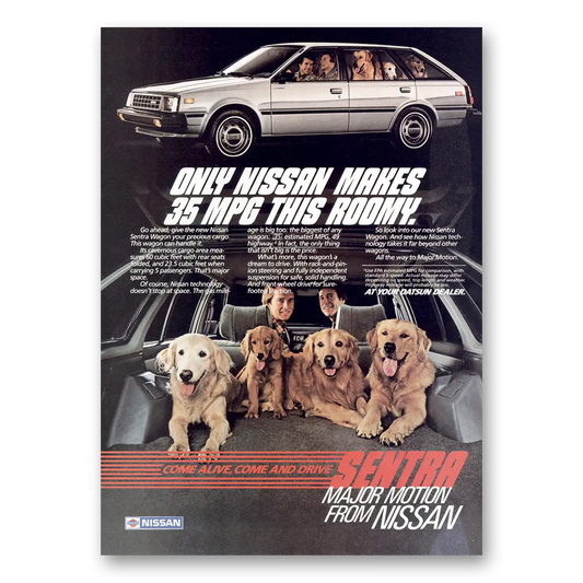 1984 Nissan Sentra This Roomy Golden Retrievers Vintage Magazine Print Ad