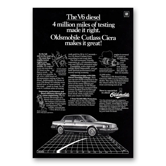 1984 Oldsmobile Cutlass Ciera V6 Diesel Vintage Magazine Print Ad