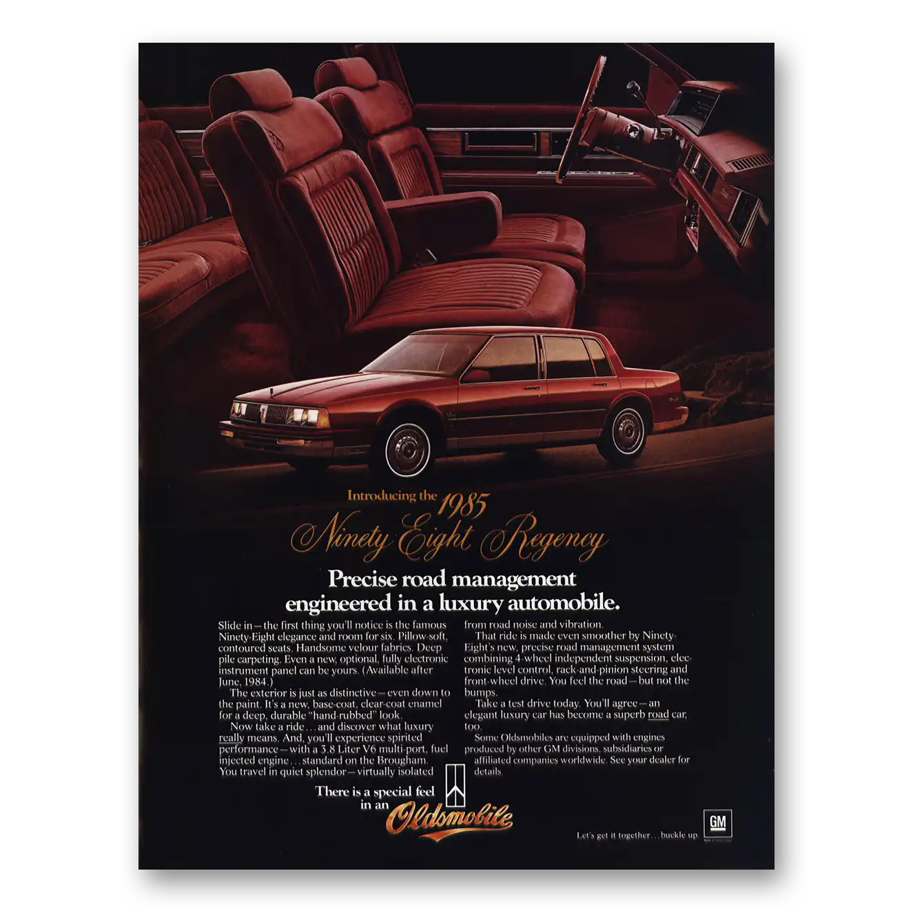 1985 Oldsmobile Regency Precise Road Management Vintage Magazine Print Ad