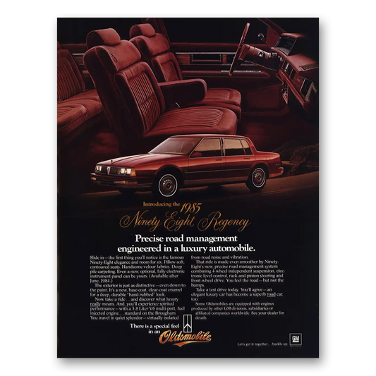 1985 Oldsmobile Regency Precise Road Management Vintage Magazine Print Ad