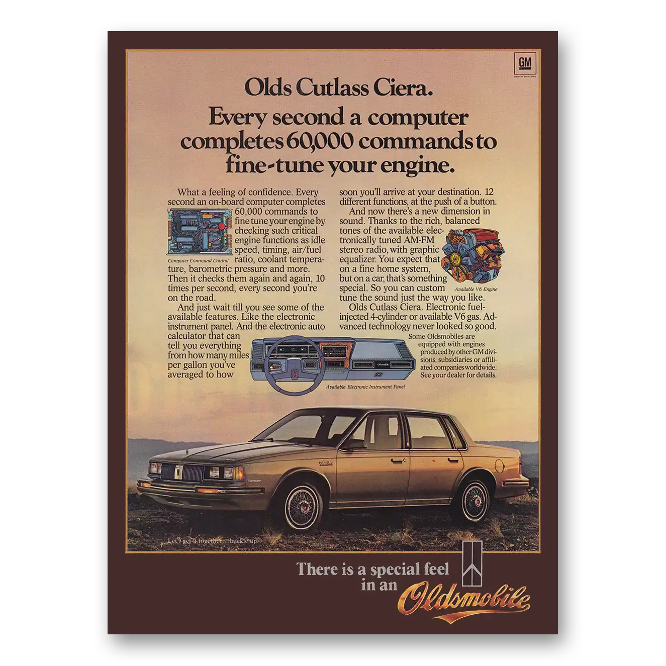 1984 Oldsmobile Cutlass Ciera Computer Completes 60000 Commands Vintage Magazine Print Ad