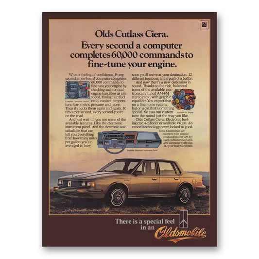 1984 Oldsmobile Cutlass Ciera Computer Completes 60000 Commands Vintage Magazine Print Ad