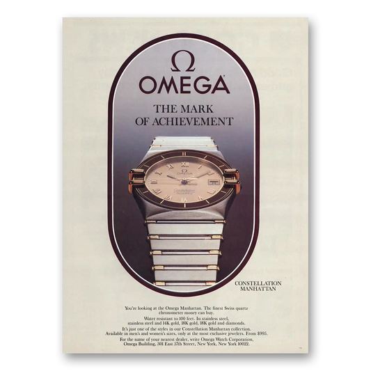 1984 Omega Watch Constellation Manhattan Vintage Magazine Print Ad