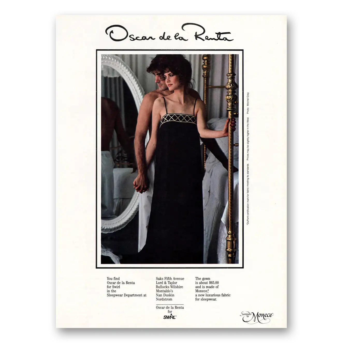 1984 Oscar de la Renta Swirl Sleepwear Vintage Magazine Print Ad