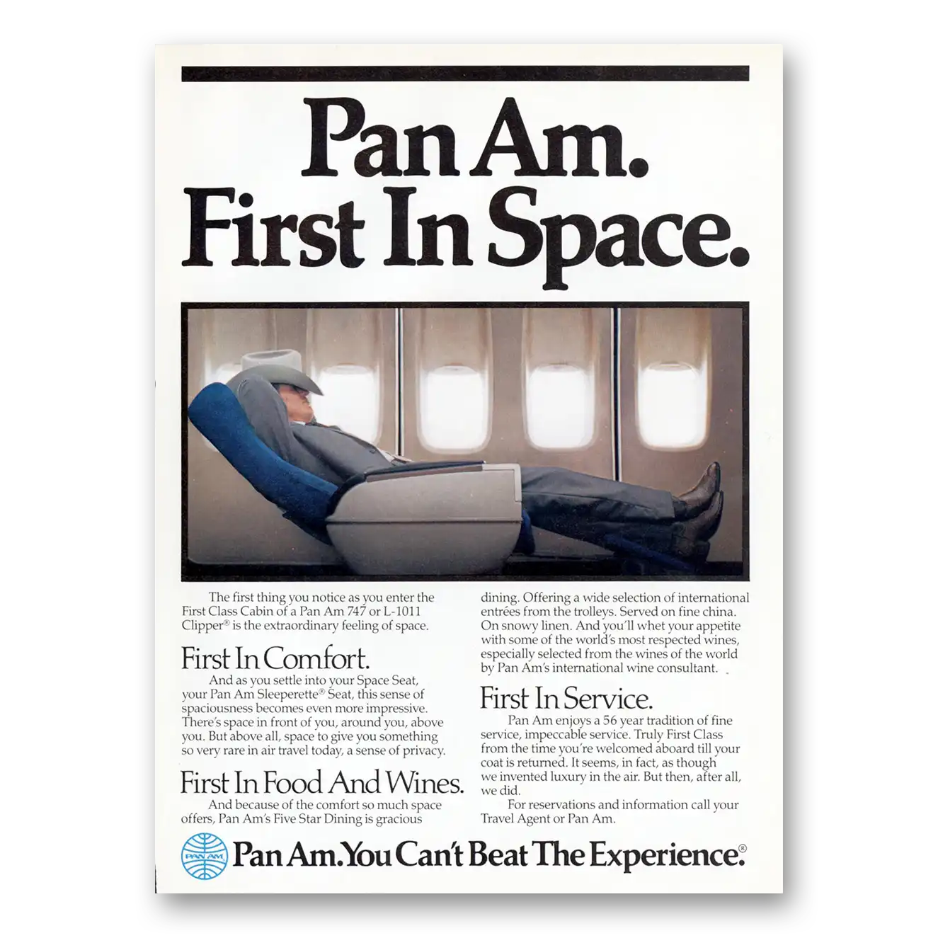 1984 Pan Am First In Space Vintage Magazine Print Ad