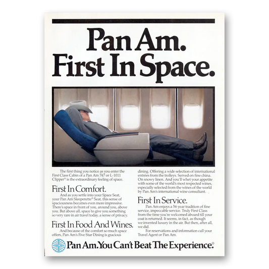 1984 Pan Am First In Space Vintage Magazine Print Ad