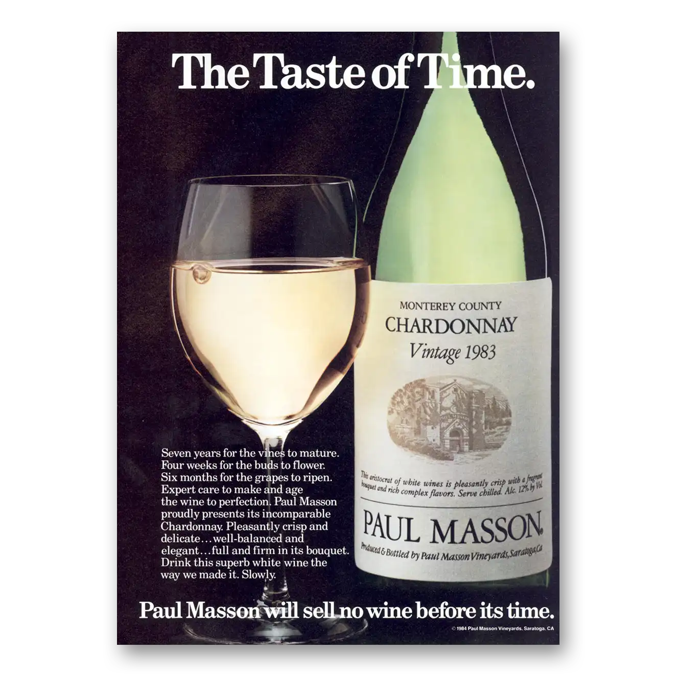 1984 Paul Masson Wine Taste of Time Vintage Magazine Print Ad