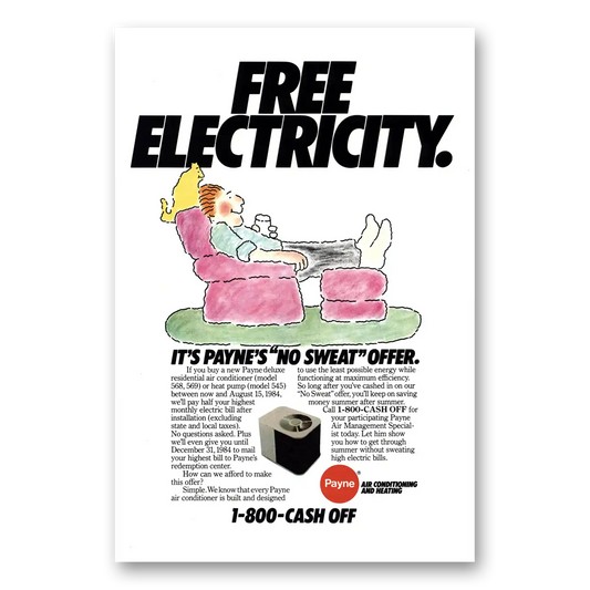 1984 Payne Air Conditioning Free Electricity No Sweat Vintage Magazine Print Ad