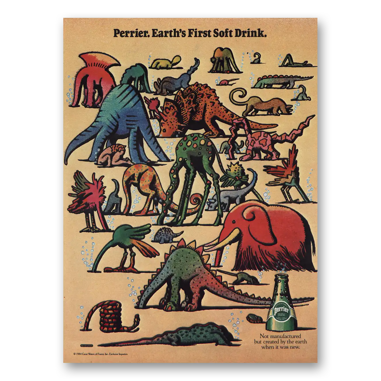 1984 Perrier Earths First Soft Drink Vintage Magazine Print Ad