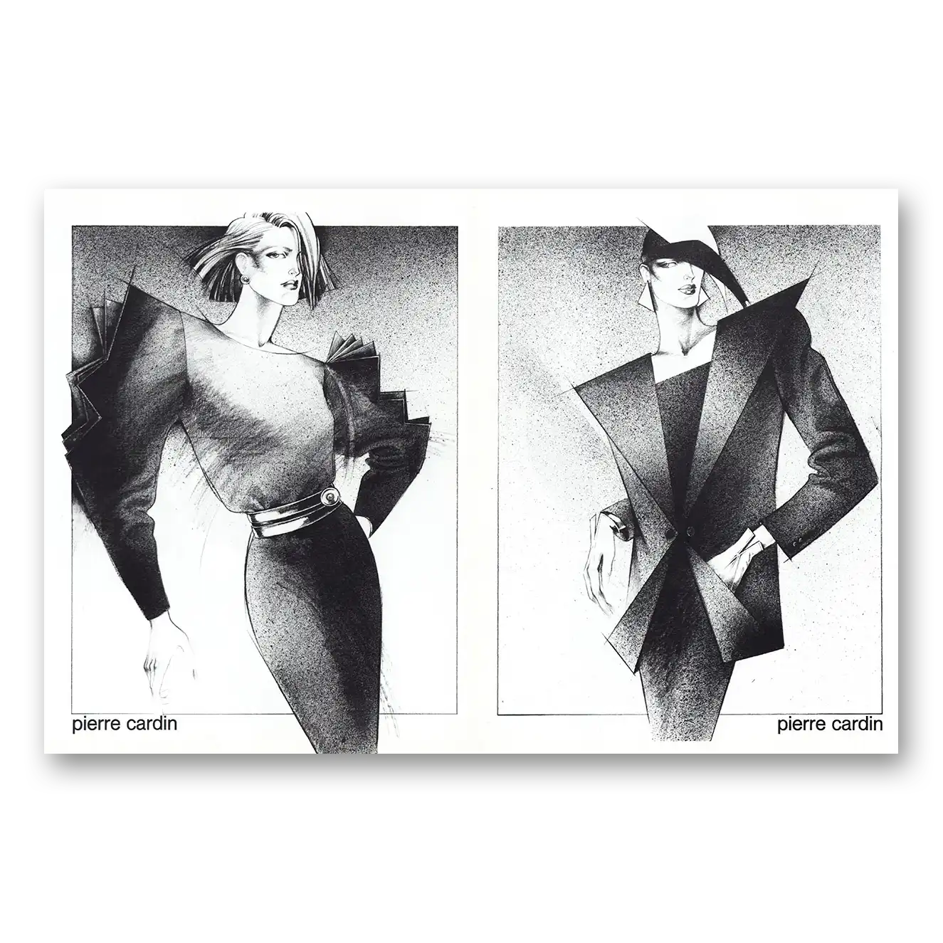 1984 Pierre Cardin BW Sketch Vintage Magazine Print Ad