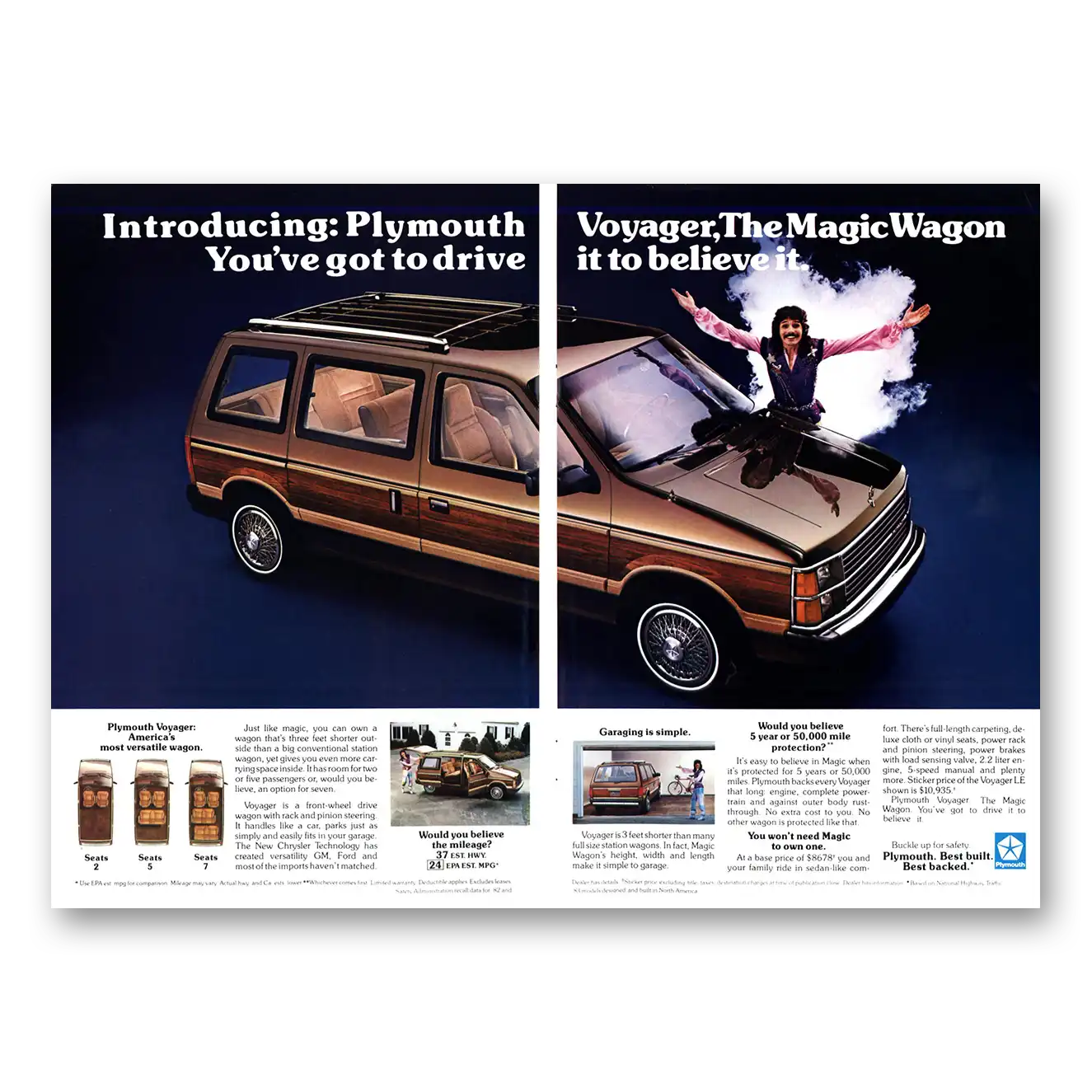 1984 Plymouth Voyager Magic Wagon Doug Henning Vintage Magazine Print Ad