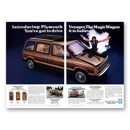 1984 Plymouth Voyager Magic Wagon Doug Henning Vintage Magazine Print Ad