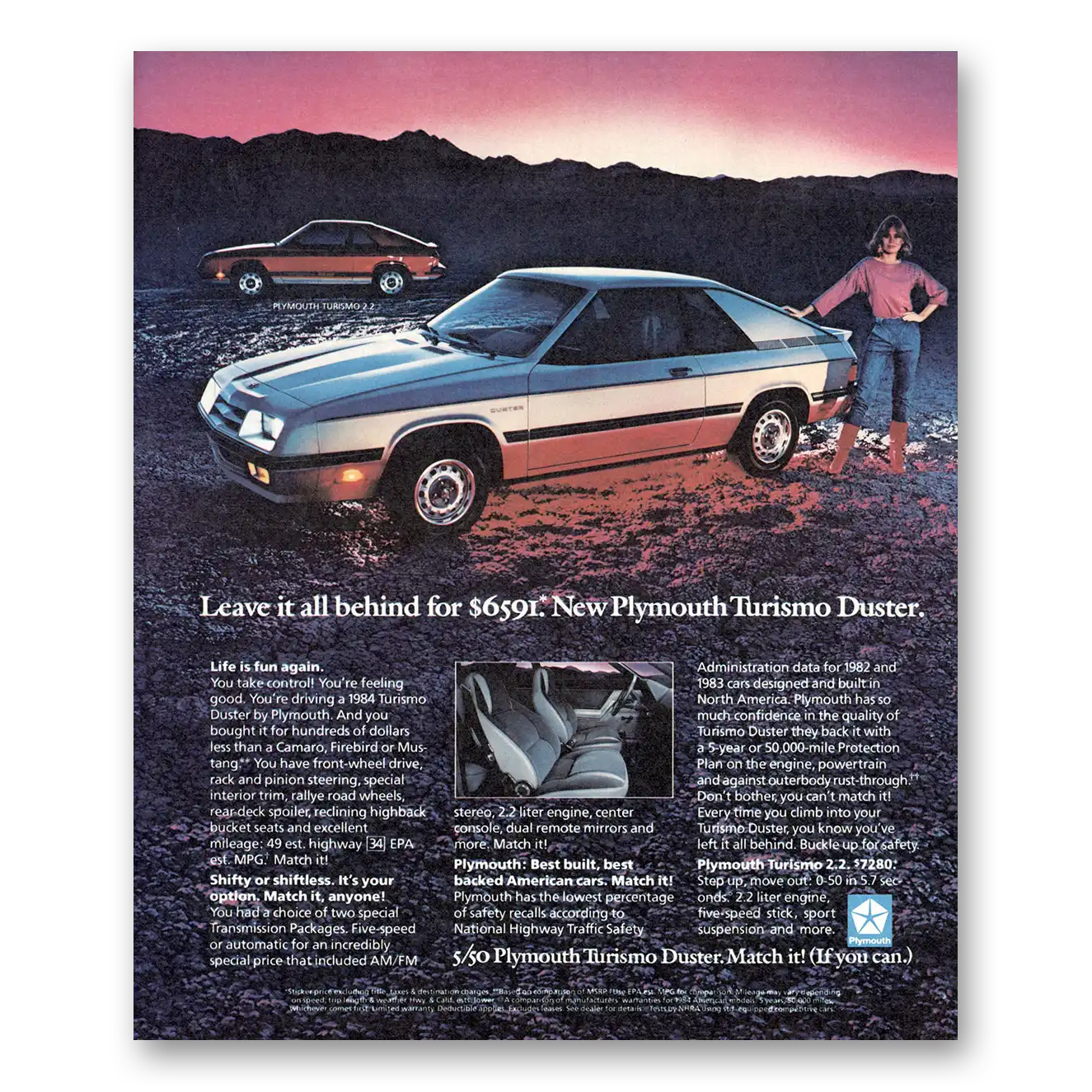 1984 Plymouth Duster Turismo Duster Leave It All Behind Vintage Magazine Print Ad