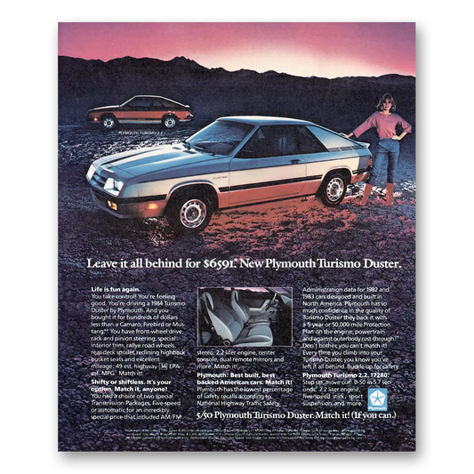 1984 Plymouth Duster Turismo Duster Leave It All Behind Vintage Magazine Print Ad