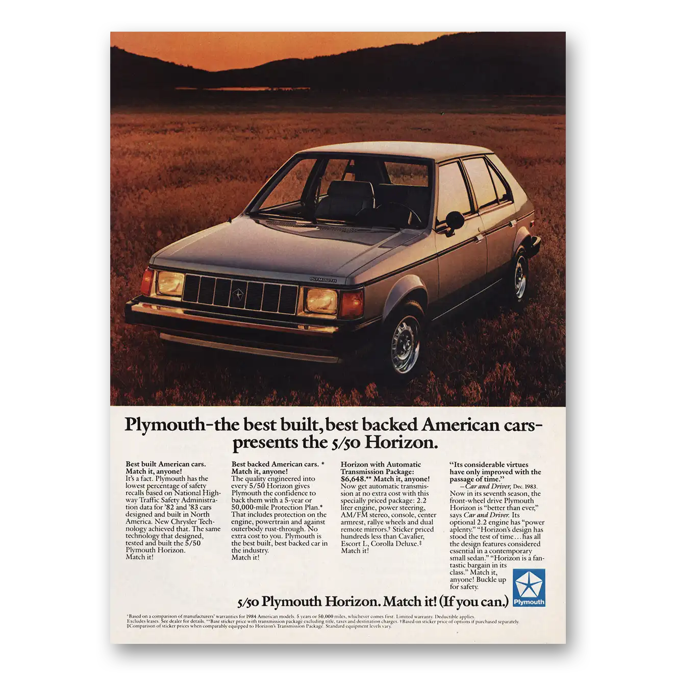 1983 Plymouth Horizon Best Backed American Cars Vintage Magazine Print Ad