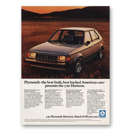 1983 Plymouth Horizon Best Backed American Cars Vintage Magazine Print Ad