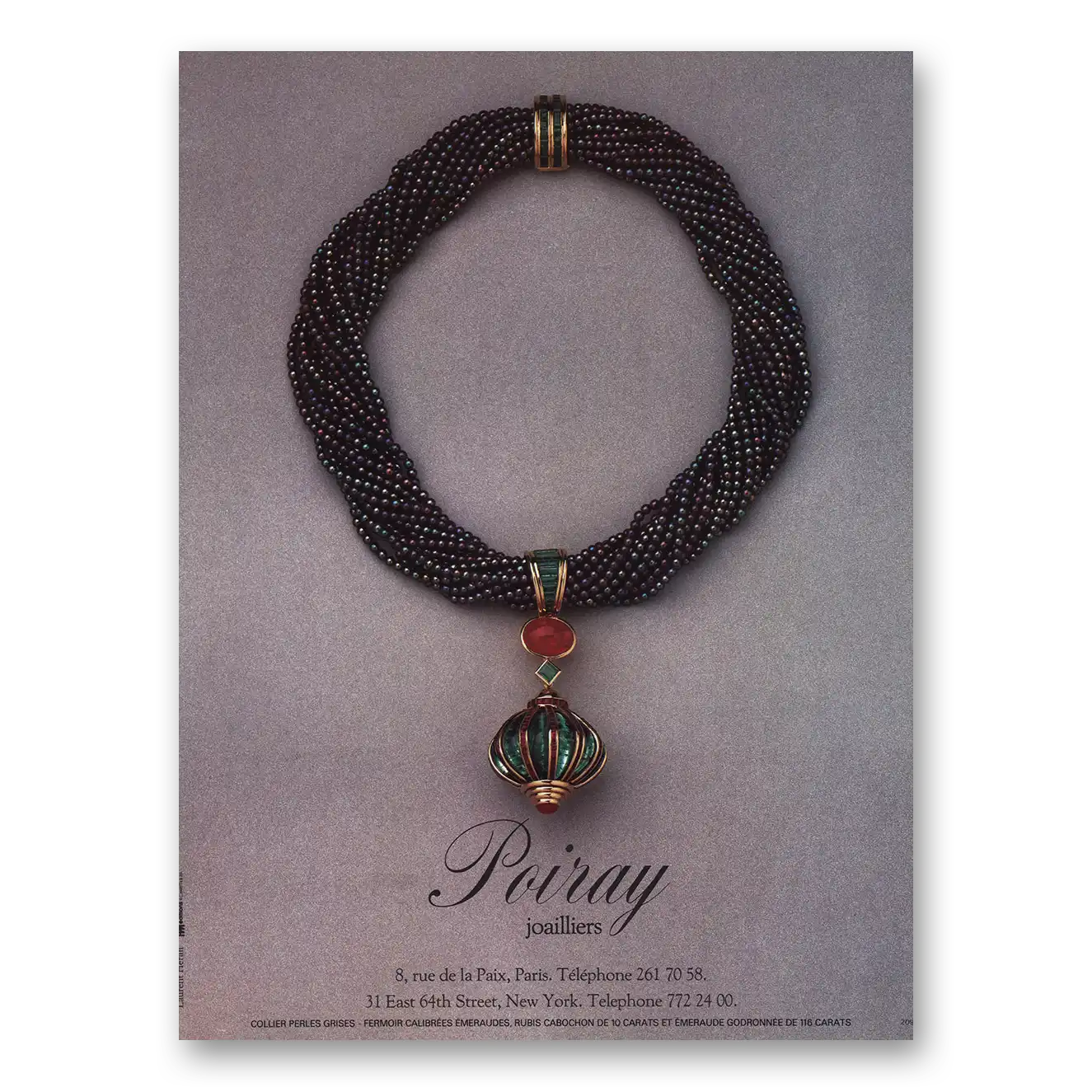 1984 Poiray Joailliers Beaded Necklace French Vintage Magazine Print Ad