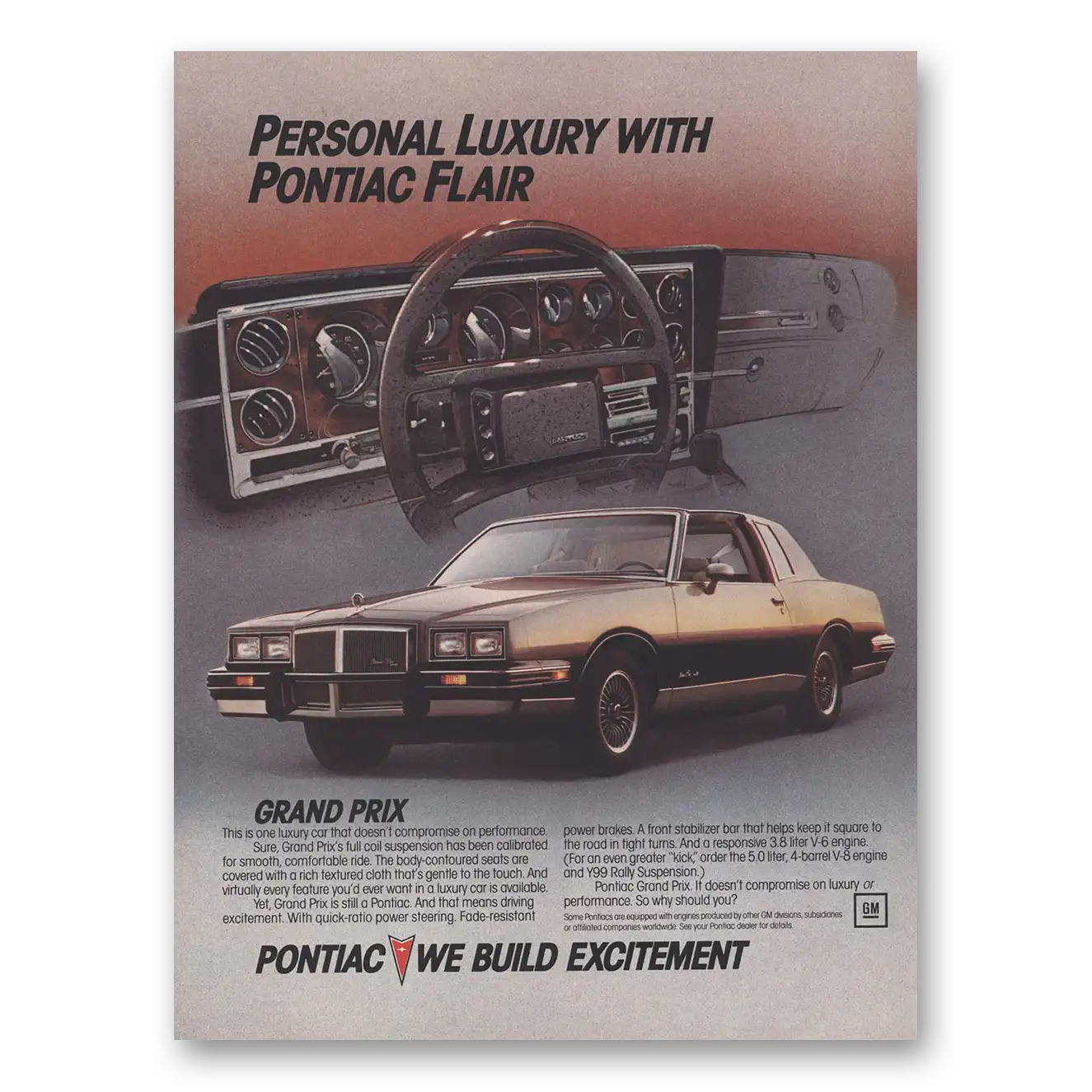 1984 Pontiac Grand Prix Personal Luxury with Pontiac Flair Vintage Magazine Print Ad