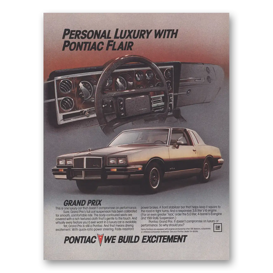 1984 Pontiac Grand Prix Personal Luxury with Pontiac Flair Vintage Magazine Print Ad