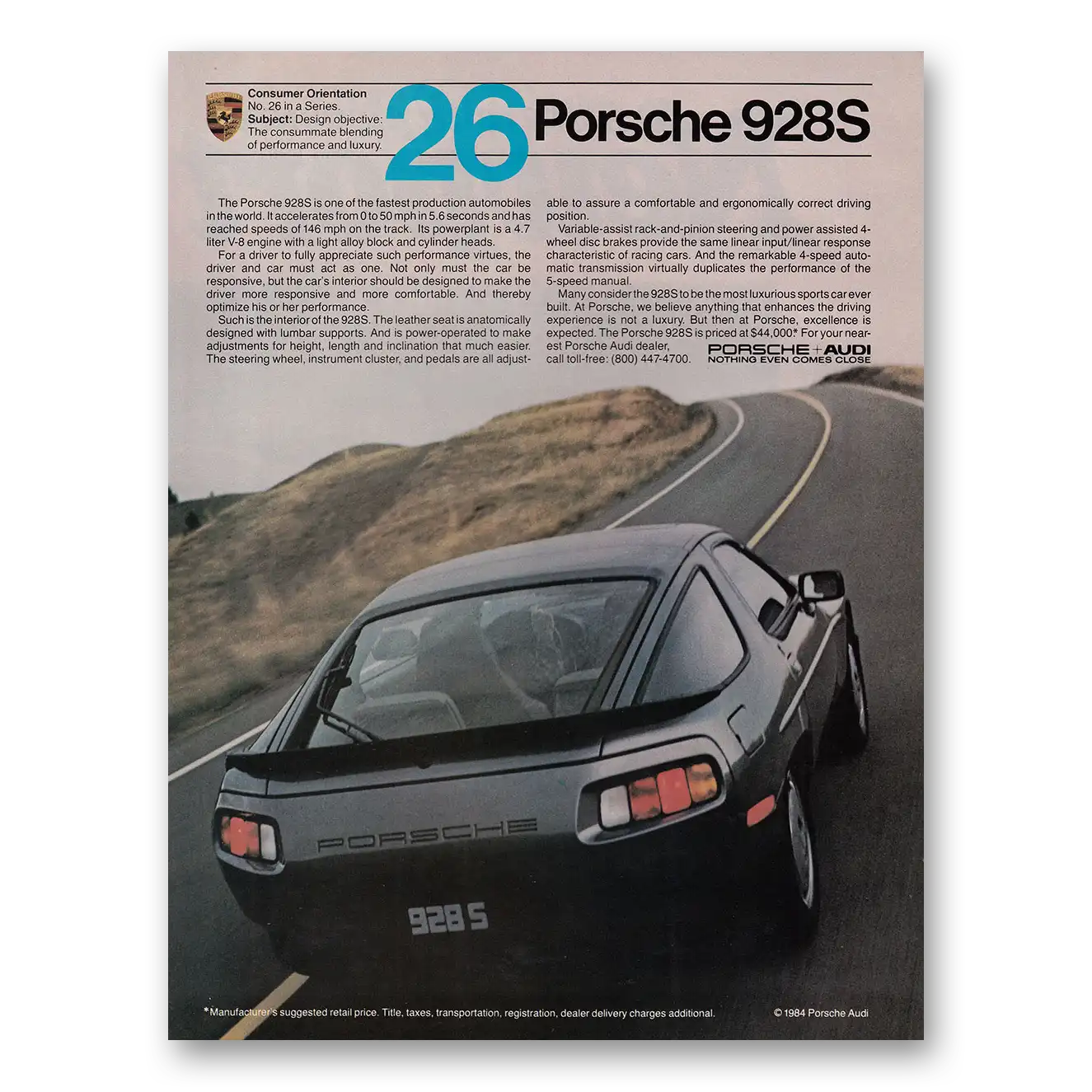 1984 Porsche 928 Consumer Orientation 26 Vintage Magazine Print Ad