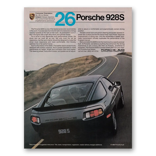 1984 Porsche 928 Consumer Orientation 26 Vintage Magazine Print Ad